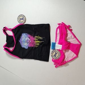 6/6X Tankini Little Girl Superman Bikini Neon Pink Black DC Comics NWT